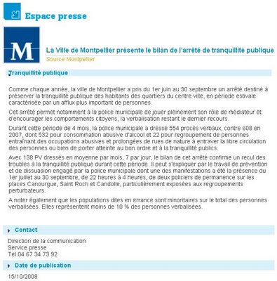 Communiqué de presse de la mairie de Montpellier sur bilan de l'arrêté tranquillité publique