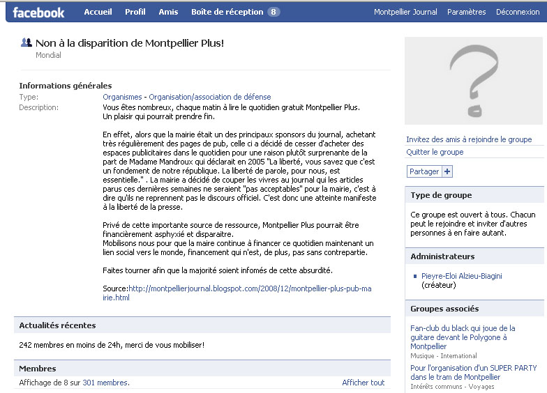 Facebook Montpellier plus publicité mairie