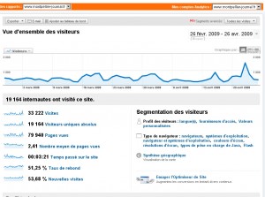 Copie d'écran des statistiques de l'outil Google analytics