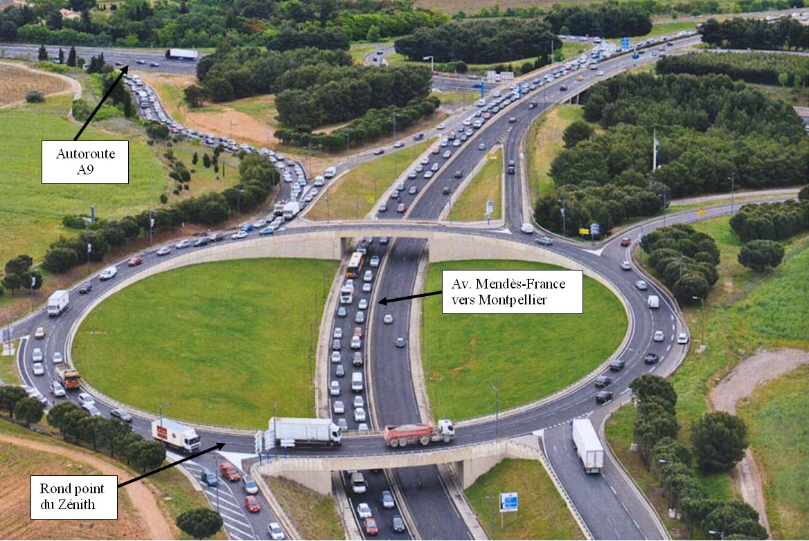 L'origine du bouchon sur les sorties de l'A9 : l'avenue Pierre Mendès-France (photo : mairie de Montpellier)