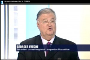 Georges Frêche le 17 septembre 2010 sur le plateau de la Voix est libre sur France 3 (photo : copie d'écran de la vidéo)