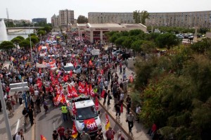 Manifestation contre la réforme des retraites, un peu avant 15h, place de l'Europe le 23 septembre 2010 à Montpellier (photo : Mj)