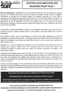 Tract du syndicat Sud sur les Maisons pour tous de Montpellier