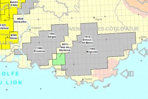 Carte des permis d'exploration de la région Paca à l'instruction (source : Bureau exploration-production des hydrocarbures)