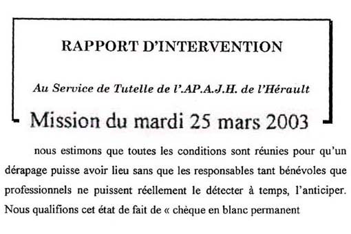 Rapport de la FNAT sur le service de tutelle de l'APSH 34 (ex APAJH 34) en mars 2003 (montage)