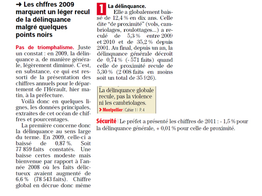 Midi Libre et "la délinquance générale" (extraits des éditions des 26/01/12, 26/01/11, 19/01/10)