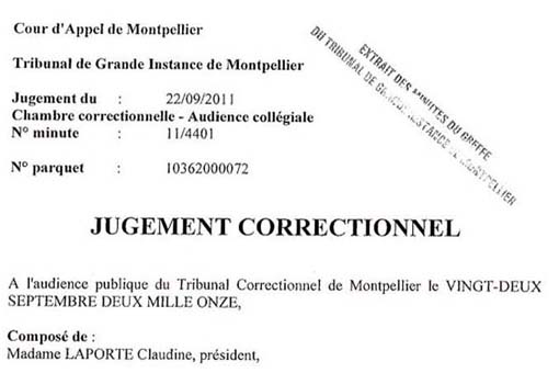 Extrait du jugement du tribunal de Montpellier pour refus de prélèvement ADN