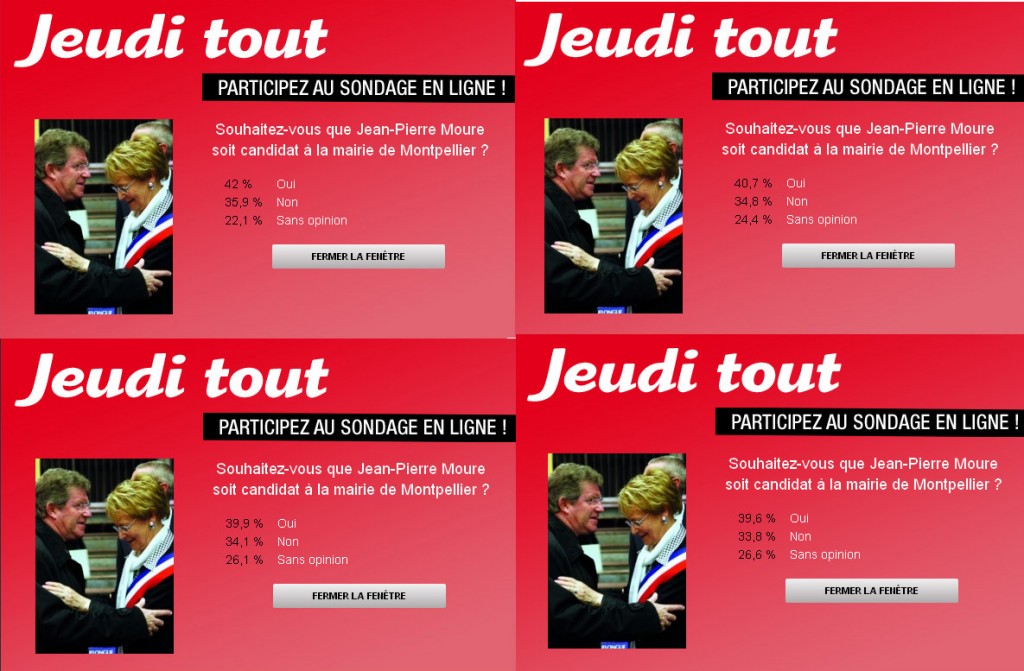 Sondage Jeudi tout - Jean-Pierre Moure (copies d'écran du site de Jeudi tout)