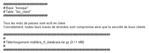 Extrait de ce qu'a publié le pirate des base de données Midi Libre le 18 septembre 2012