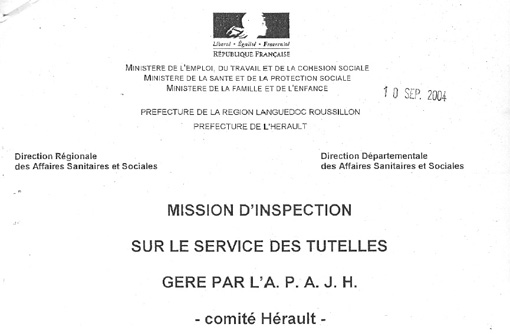 Entête du rapport de la DDASS de 2004 sur l'APAJH 34 (aujourd'hui APSH 34)