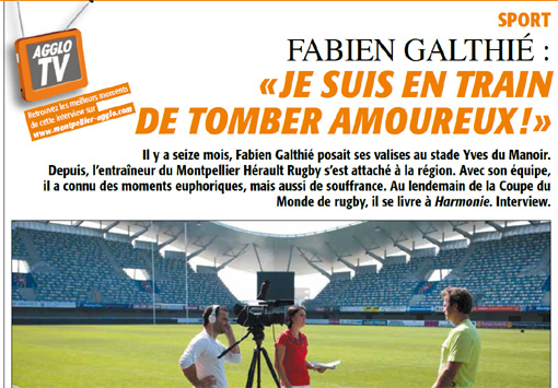 Fabien Galthié dans Harmonie de novembre 2011, le magazine de l'agglomération de Montpellier