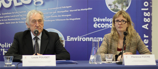 Louis Pouget, vice-président de l'agglomération de Montpellier en charge de l'eau et de l'assainissement et Florence Fuchs, directrice de ce même domaine à l'agglo, le 28 février 2013 (photo : J.-O. T.)