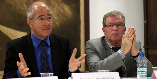 Christian Bourquin, président de la région Languedoc-Roussillon et Jean-Pierre Moure, président de l'agglo de Montrpellier le 30 novembre 2011 (photo : J.-O. T.)