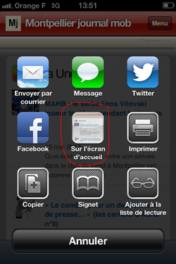 Icône "sur l'écran d'accueil" sur Iphone