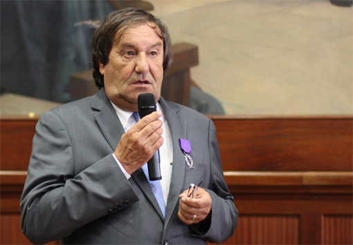 Joël Guénot, ancien directeur départemental de la sécurité publique (DDSP) de l'Hérault lors de la remise de ses palmes académiques le 18 septembre 2013(photo : J.-O. T.)