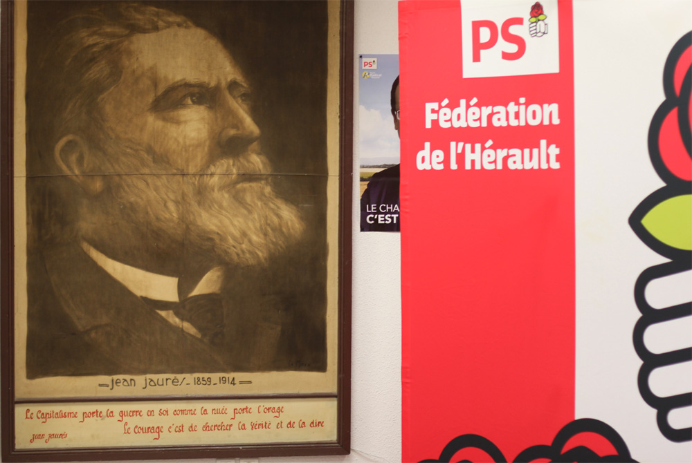 Une photo de Jean Jaurès dans les locaux de la fédération PS de l'Hérault (photo : J.-O. T.)