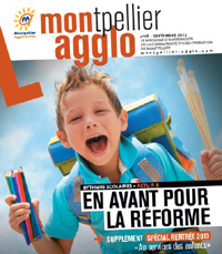 La Une du magazine de l'agglo de Montpellier consacré à la réforme des rythmes scolaires