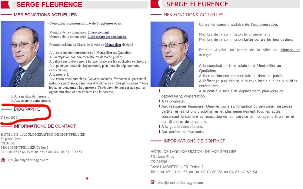 La fiche de Serge Fleurence en septembre 2013 puis le 24 octobre 2013 sur le site de l'agglomération de Montpellier