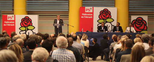 Réunion des trois candidats à la primaire PS de Montpellier le 8 octobre 2013 (photo : J.-O. T.)