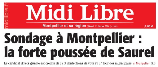 Extrait de la Une de Midi Lire du 11 février 2014 qui titre sur le sondage commandé par Philippe Saurel 