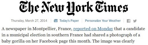 Le site du New York Times cite Montpellier journal (montage de copies d'écran)