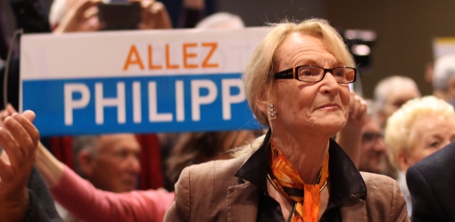 Hélène Mandroux, maire sortant de Montpellier, au meeting de soutien à Philippe Saurel le 28 mars (photo : J.-O. T.)