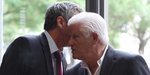 Philippe Saurel, maire de Montpellier et Marcel Salerno lors de l'inauguration du magasin La Halle le 27 mai 2014 (photo : J.-O. T.)