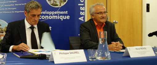 Philippe Saurel, président (divers droite) de l'Agglo de Montpellier et René Revol, vice-président (PG) le 15 octobre 2014 (photo : J.-O. T.)