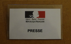 Badge presse remis à Montpellier journal lors de la cérémonie à la préfecture de l'Hérault le 22 décembre 2014