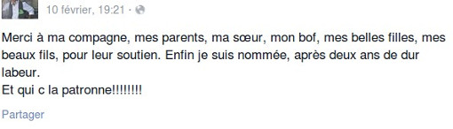 L'heureuse élue a annoncé la nouvelle sur Facebook (copie d'écran)