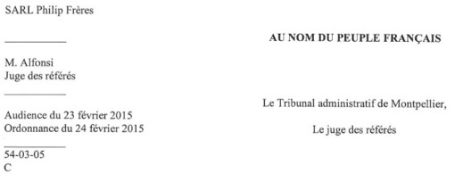 Entête de la décision du tribunal administratif de Montpellier sur le marché de l'entretien des fontaines de la ville