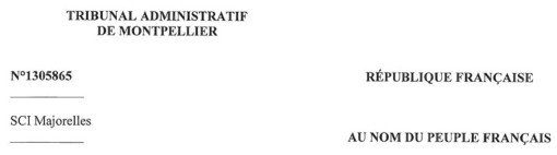 Entête de la décision du tribunal administratif de Montpellier concernant la SCI Majorelles et la commune de Grabels