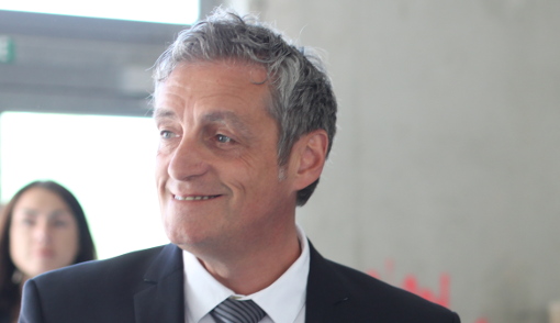 Philippe Saurel, président de la métropole de Montpellier, le 14 mai 2014 dans les locaux du futur centre d'art contemporain (photo : J.-O. T.)