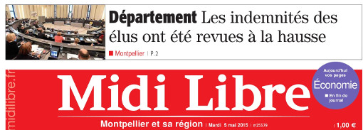 La hausse des indemnités des conseillers départementaux en Une de Midi Libre le 5 mai 2015