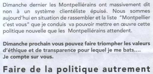 Extrait d'un tract de la liste Saurel lors de l'entre deux tours des municipales 2014