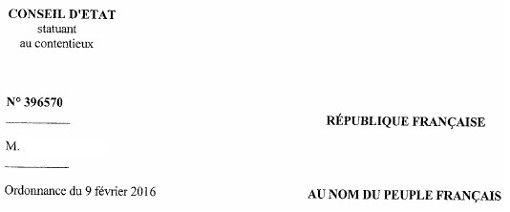 Entête de l'ordonance du Conseil d'état du 9 février 2016 sur une assignation à résidence