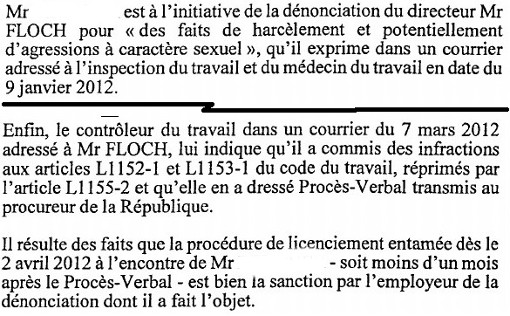 Extrait d'un jugement du conseil des prud'hommes condamnant Jean-François Floch, dirigeant d'Eramondi (ex Bioréalités)